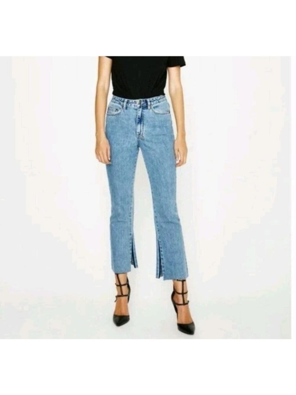 Ksubi High Rise Cropped Flared Jeans with Side Slits Size 28